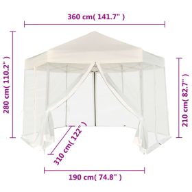 vidaXL Hexagonal Pop-Up Marquee with 6 Sidewalls Cream White 3.6x3.1 m