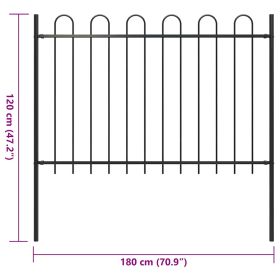 vidaXL Garden Fence with Hoop Top Steel 5.9' Black