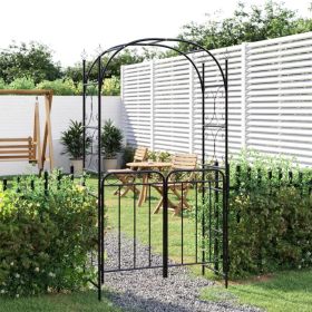 Garden Arch with Gate Black 42.5"x17.7"x92.5" Steel