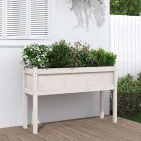 Garden Planter with Legs White 43.3" x 12.2" x 27.6" Solid Wood Pine