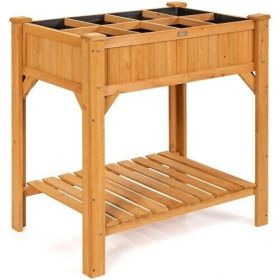 8 Grids Wood Elevated Garden Planter Box Kit with Liner and Shelf