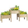 Outsunny Raised Garden Bed with 3 Planter Box, Elevated Wooden Plant Stand with Drainage Holes, for Vegetables, Herb and Flowers, Natural