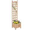 Outsunny Wooden Raised Garden Bed with Trellis, Outdoor Planter Box with Drainage Crevices for Climbing Vine Plants Flowers, 12" x 12" x 49"