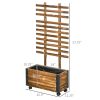 Outsunny Raised Garden Bed with Trellis, 58" Outdoor Wooden Planter Box with Wheels, for Vine Plants Flowers Climbing and Planting, Brown