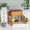 Outdoor Raised Garden Bed Fir Wood Planter Box with Bottom Storage Shelf and Protective Liner