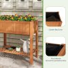 Outdoor Raised Garden Bed Fir Wood Planter Box with Bottom Storage Shelf and Protective Liner