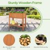 Outdoor Raised Garden Bed Fir Wood Planter Box with Bottom Storage Shelf and Protective Liner