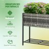 Outsunny Raised Garden Bed, Elevated Planter Box with Rattan Wicker Look, Tool Storage Shelf, Portable Design for Herbs, Vegetables, Flowers, Gray