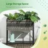 Outsunny Raised Garden Bed, Elevated Planter Box with Rattan Wicker Look, Tool Storage Shelf, Portable Design for Herbs, Vegetables, Flowers, Gray