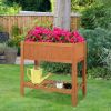 Outdoor Raised Garden Bed Fir Wood Planter Box with Bottom Storage Shelf and Protective Liner