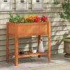 Outdoor Raised Garden Bed Fir Wood Planter Box with Bottom Storage Shelf and Protective Liner