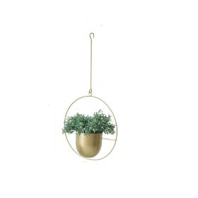 Metal Flower Pot Hanging Plant Holder Indoor Outdoor Home Decoration (Color: Gold)