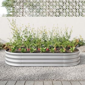 Raised Garden Bed Outdoor, Oval Large Metal Raised Planter Bed for for Plants, Vegetables, and Flowers - Silver (Color: as Pic)