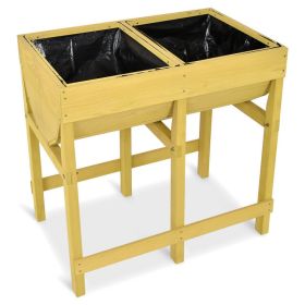 Raised Wooden Planter Vegetable Flower Bed with Liner (Color: as show)