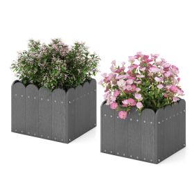 2 Pack Square Planter Box with Drainage Gaps for for Front Porch Garden Balcony (Color: Gray)