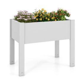 53L Raised Bed Grow Box Self-Watering Planter Box Stand with Water Level Monitor (Color: White)