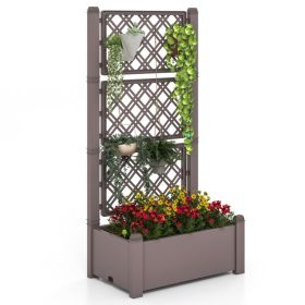 Outdoor Planter Box Self-Watering Raised Garden Bed Trellis with Water Level Indicator (Color: Coffee)