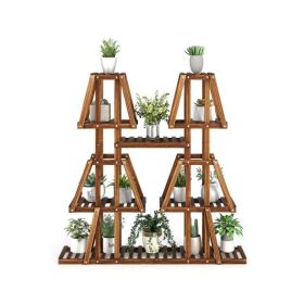 Indoor & Outdoor Wood Plant Stand for Multiple Plants (Color: As Pic Show)