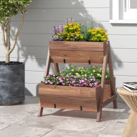 Vertical Raised Garden bed with 3 Wooden Planter Boxes (Color: Brown)