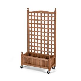 50 Inch Wood Planter Box with Trellis Mobile Raised Bed for Climbing Plant (Color: natural)