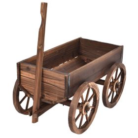 Wood Wagon Planter Pot Stand with Wheels (Material: Fir wood)