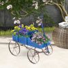 Wooden Wagon Plant Bed with Metal Wheels for Garden Yard Patio