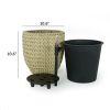 10.6" Self-watering Wicker Planter - Garden Decoration Pot - Beige - Round