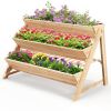 3-Tier Garden Bed with Storage Shelf, 2 Hanging Hooks and 3 Bed Liners