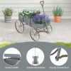 Wooden Wagon Plant Bed with Metal Wheels for Garden Yard Patio