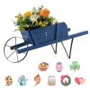 Wooden Wagon Planter with 9 Magnetic Accessories for Garden Yard