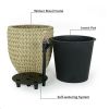 10.6" Self-watering Wicker Planter - Garden Decoration Pot - Beige - Round