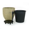 10.6" Self-watering Wicker Planter - Garden Decoration Pot - Beige - Round