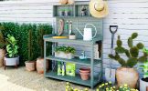 65" Large Wooden Farmhouse Rustic Outdoor Potting Bench Table; Patio Workstation; Garden Potting Bench with 4 Storage Shelves and Side Hook