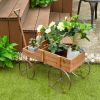 Wooden Wagon Plant Bed with Metal Wheels for Garden Yard Patio